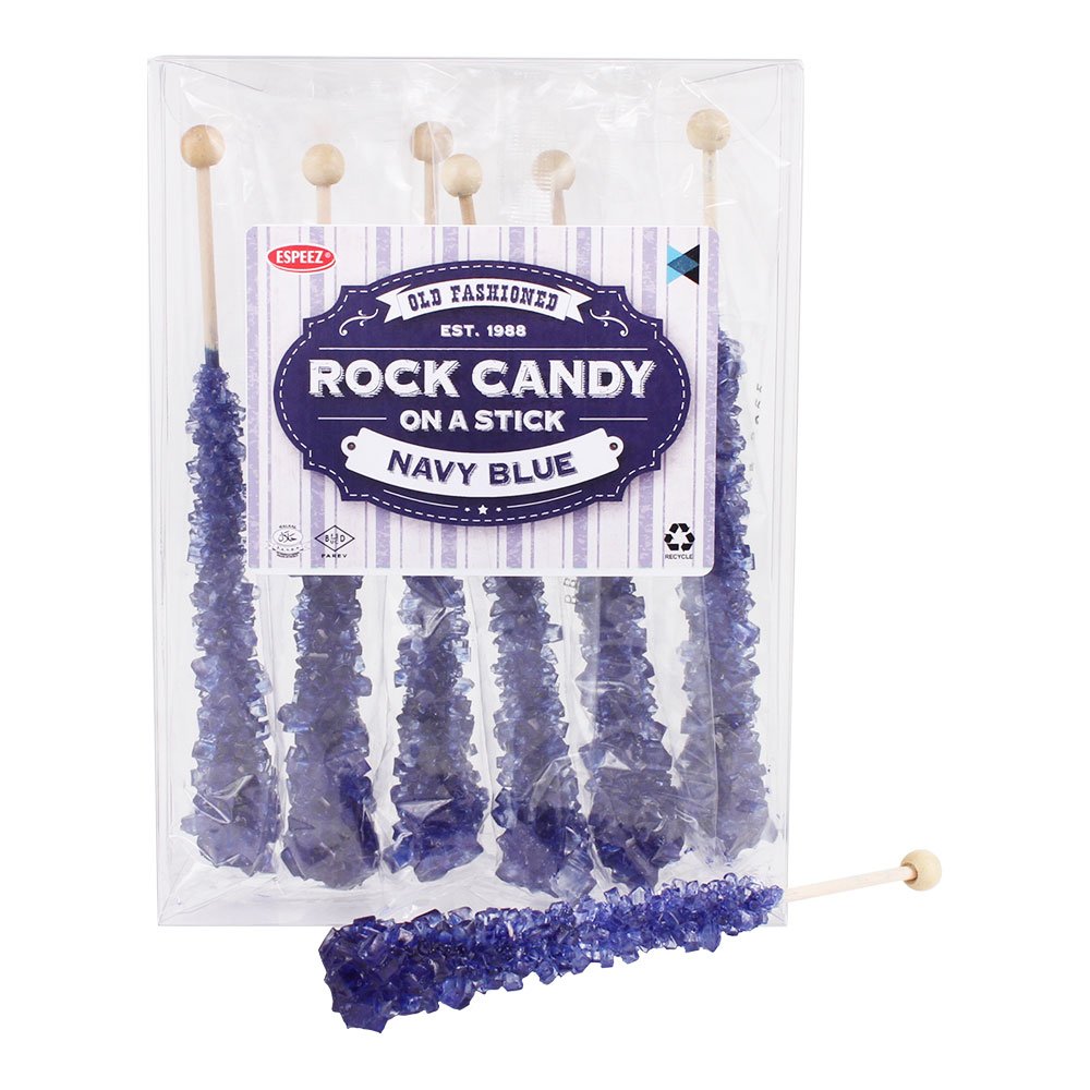 Espeez Extra Large Rock Candy Sticks - 6 Count, Blueberry Flavor, Navy Blue, Individually Wrapped for Parties and Buffets