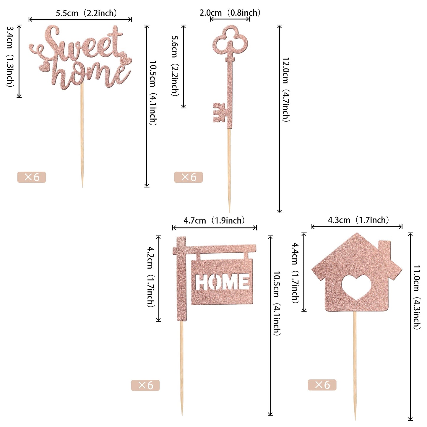 36 Pcs Sweet Home Cupcake Toppers Glitter Key Housewarming Cupcake Picks Decorations For New Home Theme Party Cake Decorations S