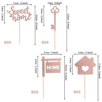 36 Pcs Sweet Home Cupcake Toppers Glitter Key Housewarming Cupcake Picks Decorations For New Home Theme Party Cake Decorations S