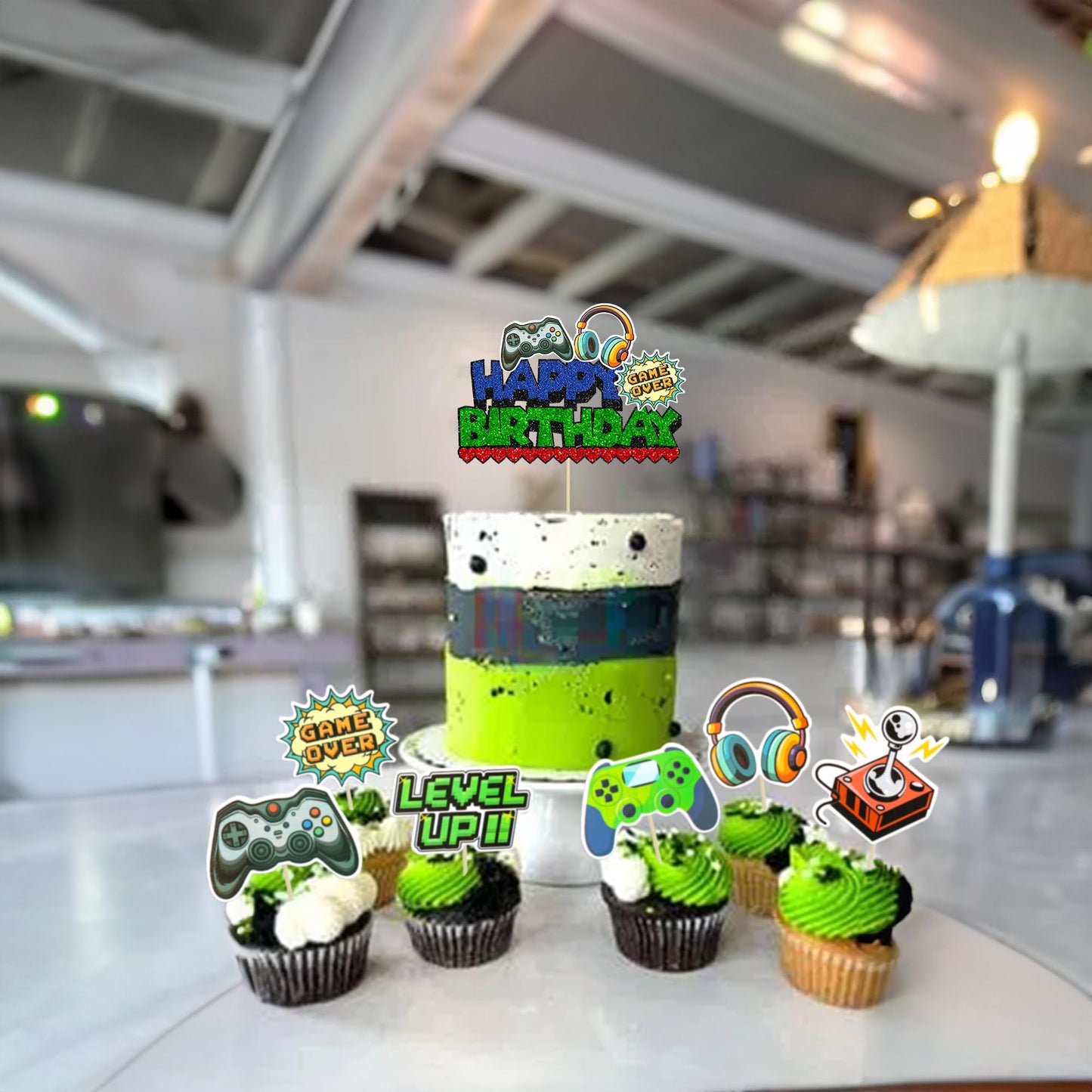 Ephlyn 37Pcs Video Game Cupcake Toppers Video Game Happy Birthday Cake Topper Game On Controllers Cupcake Picks Gamepad Cake Dec