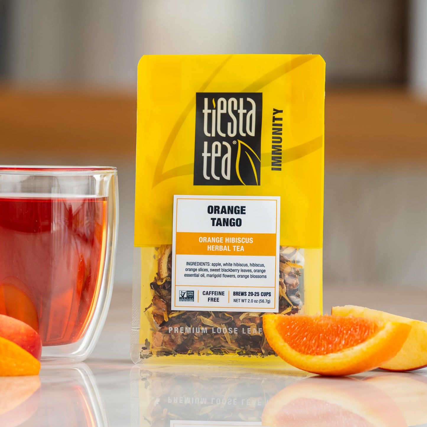 Tiesta Tea - Orange Tango | Loose Leaf | Orange Hibiscus Herbal Tea | Premium Non-Caffeinated Fruit Blend | Makes Hot Or Iced & Up To 25 Cups | 2Oz Resealable Pouch