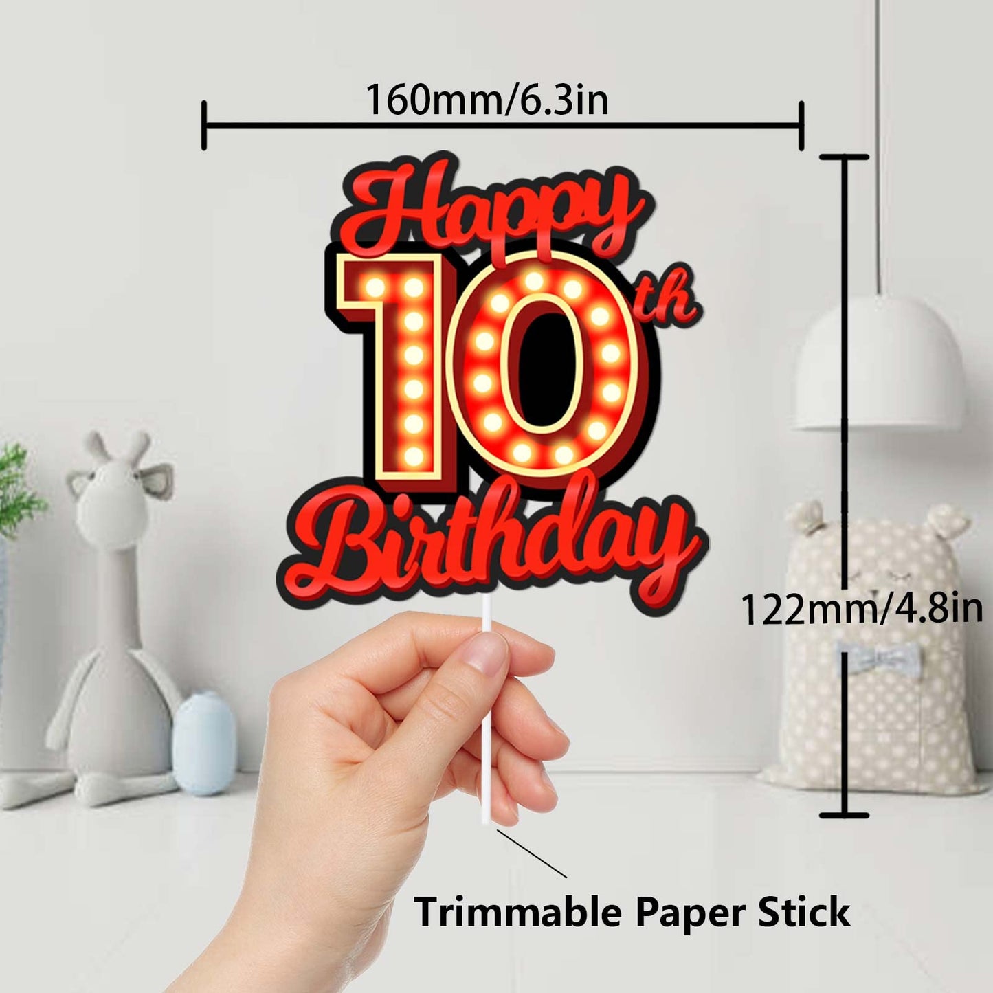 Happy 10Th Birthday Cake Topper Fluorescent Flashing Night Out Hen Movie Nightclub Theme Decor Supplies Boy Girl Happy Birthday