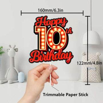 Happy 10Th Birthday Cake Topper Fluorescent Flashing Night Out Hen Movie Nightclub Theme Decor Supplies Boy Girl Happy Birthday