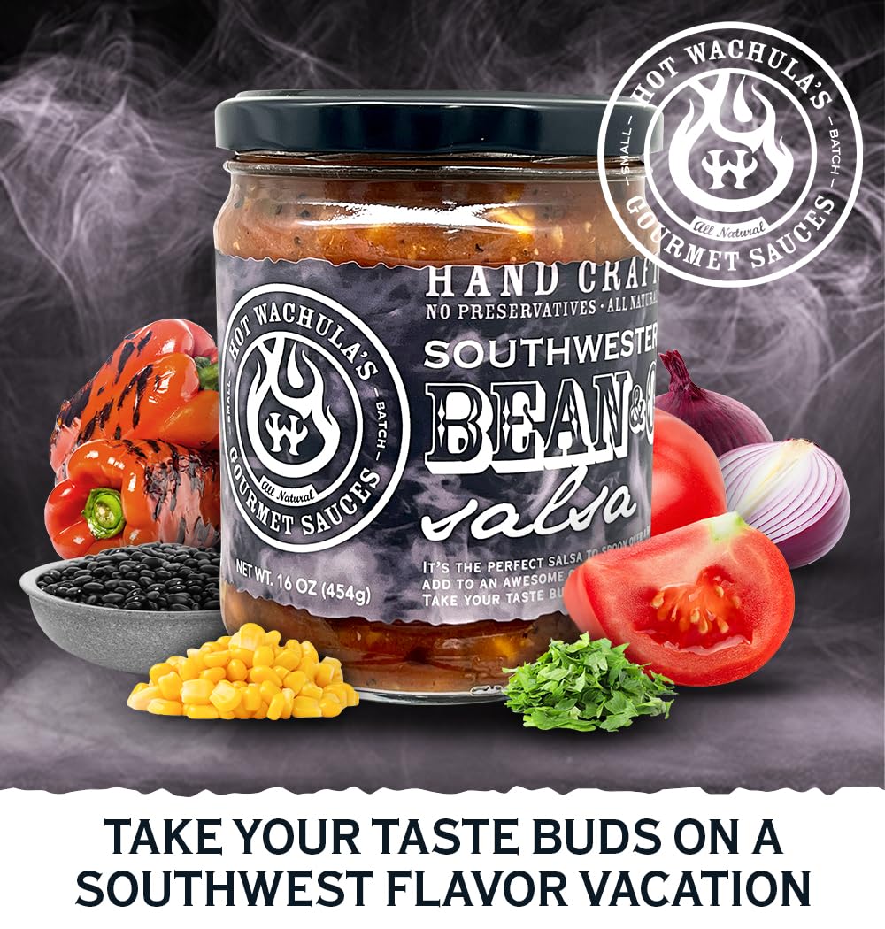 Hot Wachulas Southwest Black Bean & Corn Salsa - Medium, Handcrafted, Gluten Free, Low Sodium, All Natural Ingredients