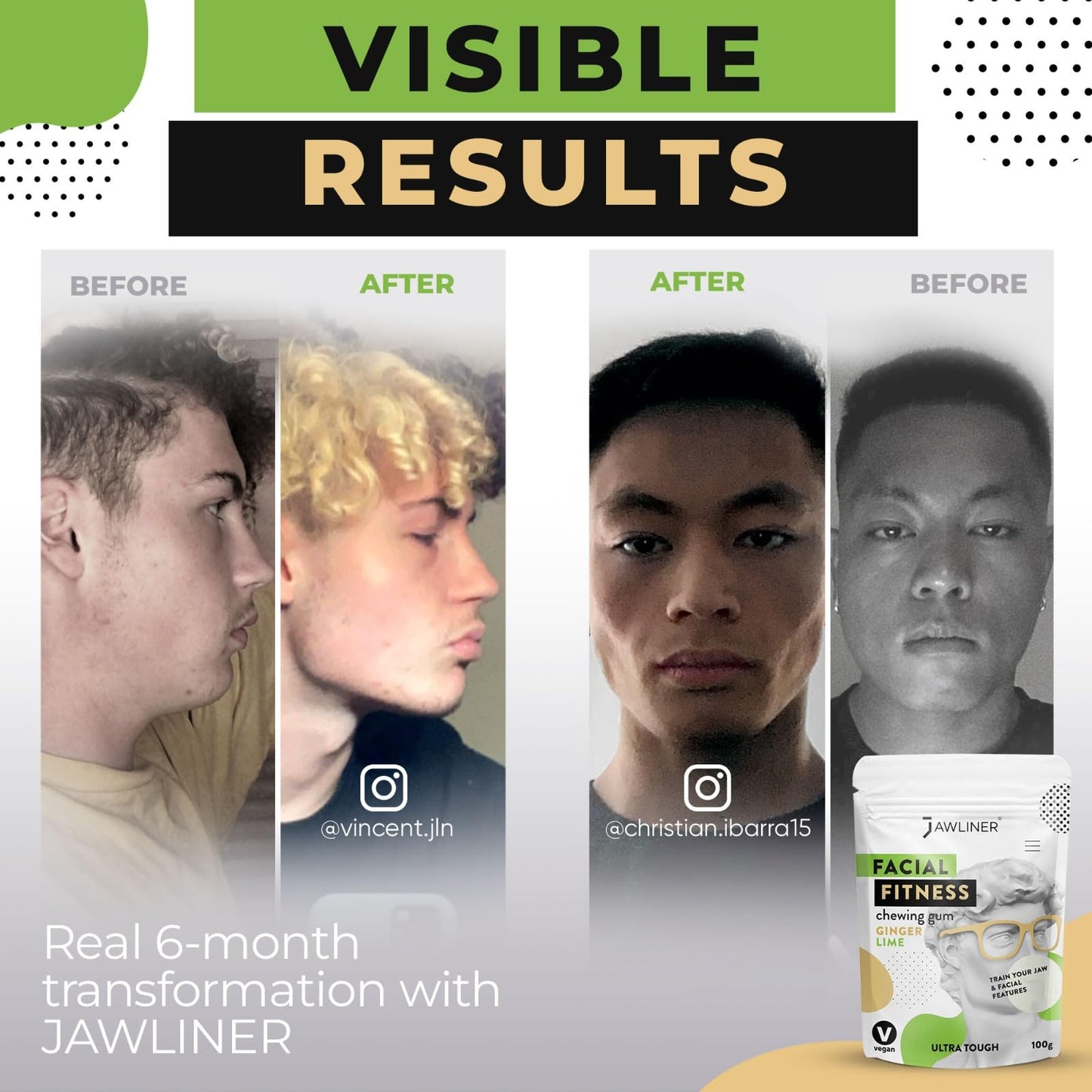 Jawliner® - Pioneers The Toughest Handmade 15X Harder Jawline Gum Includes 12 Weeks Coaching - Sugar-Free Ginger Lime Chewing Gum - Jawline Exerciser For Mewing & Shaping The Jaw (6 Months Pack)