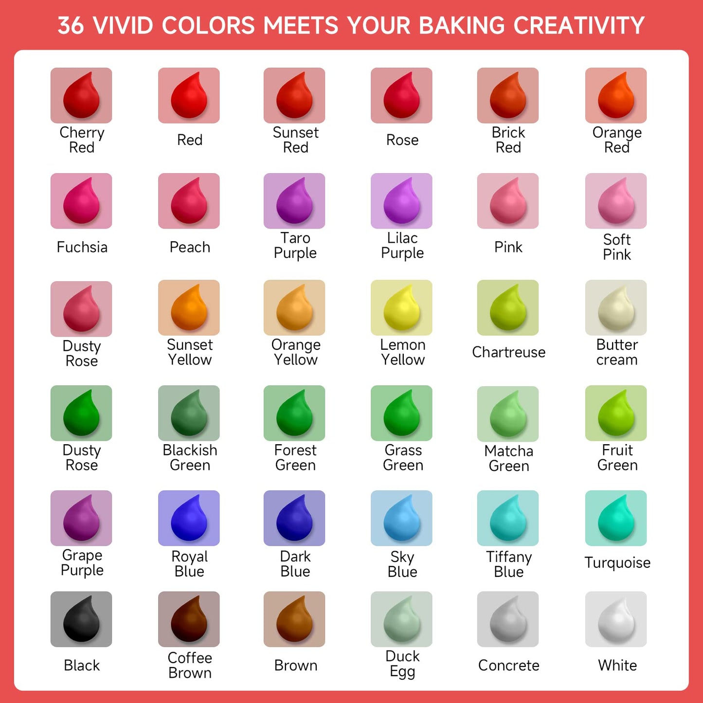 CAKESTAR Food Coloring Liquid, 36 Pack, Vibrant Neon Colors, 6ml Each, Perfect for Baking, Icing, DIY Crafts