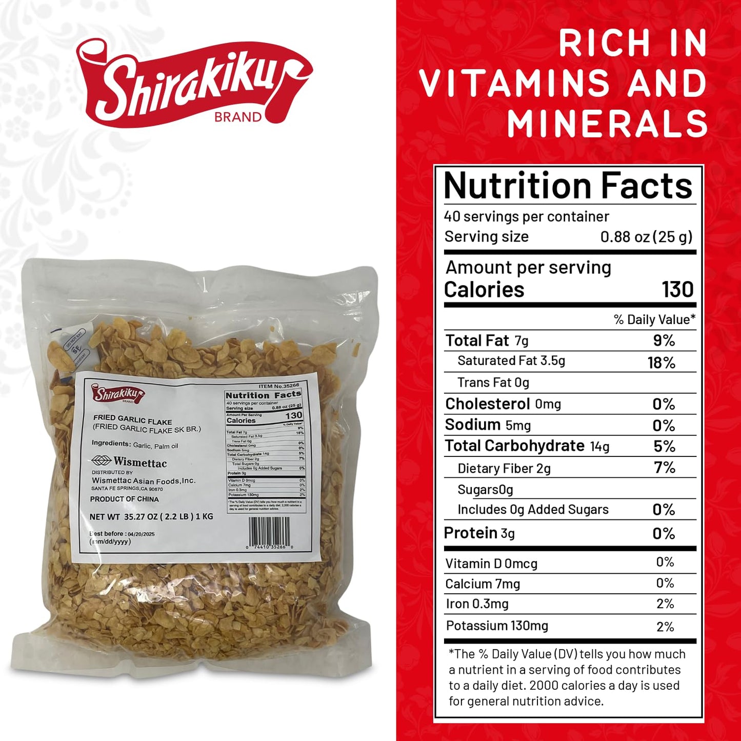 Shirakiku Fried Garlic Flakes | Japanese Garlic And Palm Oil | Prefect For Authentic Asian Traditional Soups, Stir-Fries, Noodle