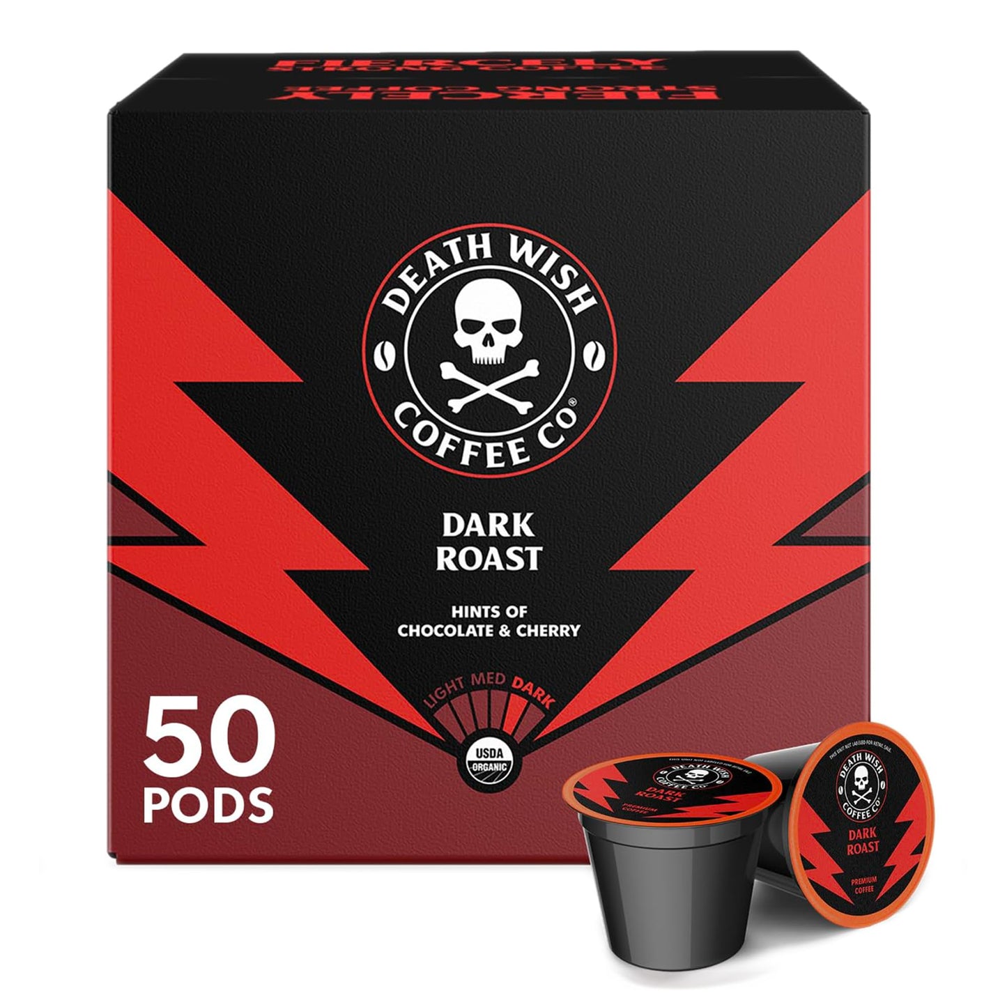 Death Wish Coffee Dark Roast Single Serve Pods - 50 Count Pack