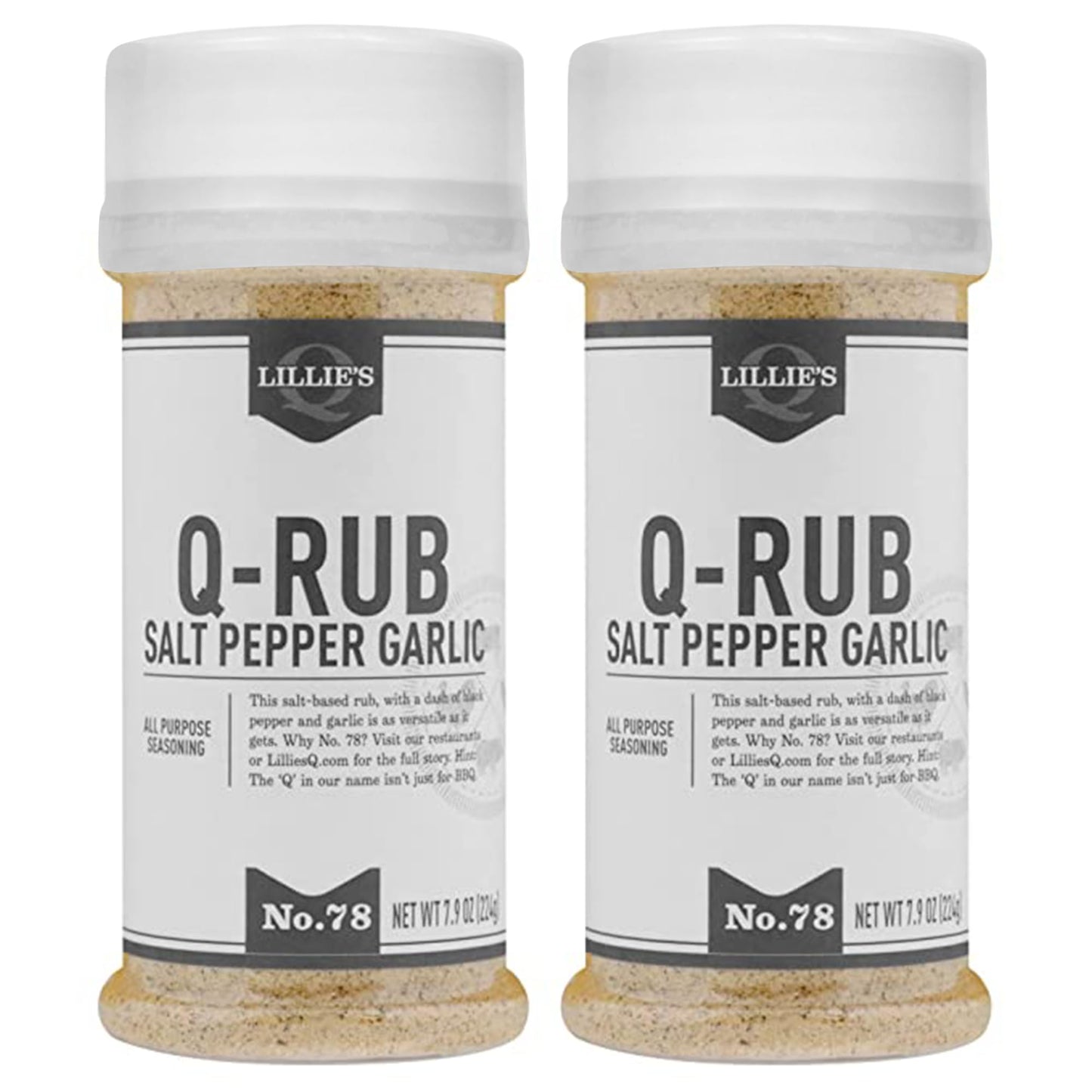 Lillies Q BBQ Rub - Salt-Based All-Purpose Seasoning for Beef, Pork, Chicken & Turkey, 7.9 oz, 2-Pack