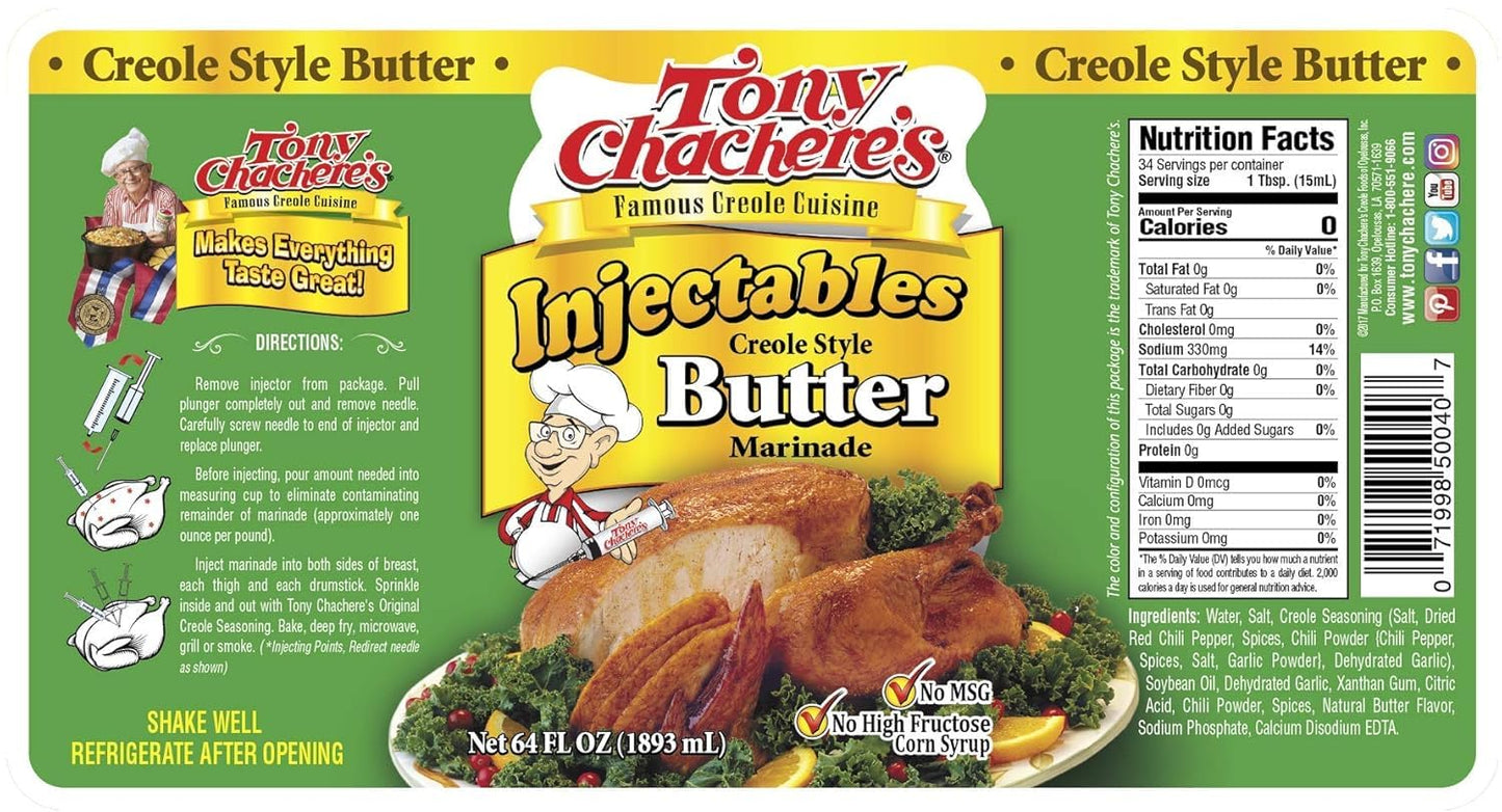 Tony Chacheres Injectable Butter Creole Style Marinade, 64 oz