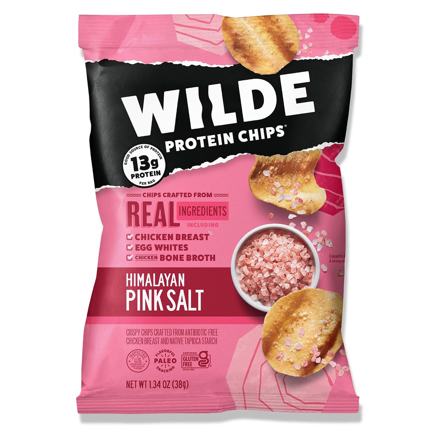 WILDE Himalayan Pink Salt Protein Chips, Thin and Crispy, High Protein, Keto Friendly, Made with Real Ingredients, 1.34oz Bags (