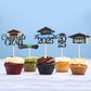 Chewarelly 24 Pack Graduation Cupcake Toppers, Glitter Decor, Black with Silver, Model GRADGL-24B03