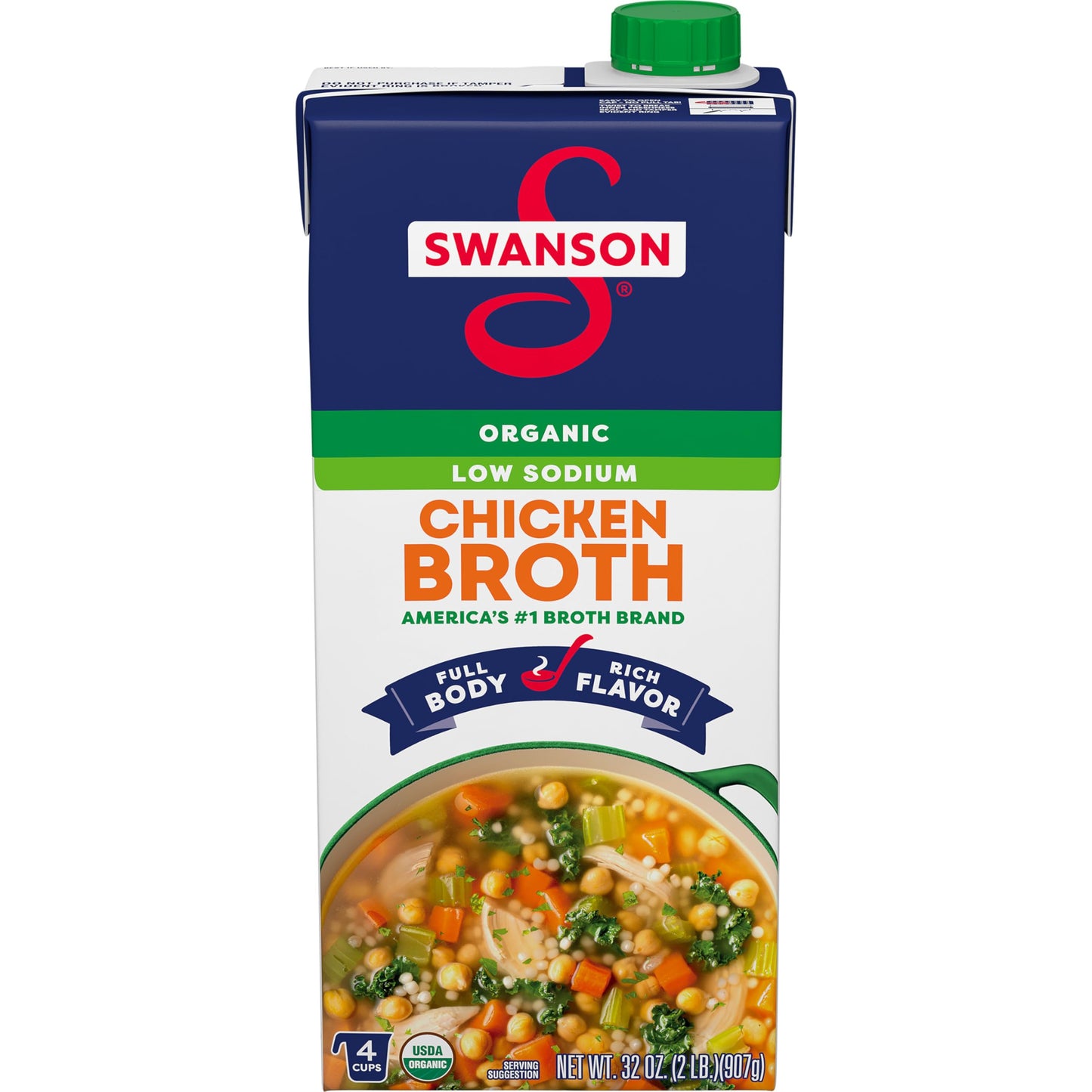 Swanson Low Sodium Organic Chicken Broth  32 oz Carton