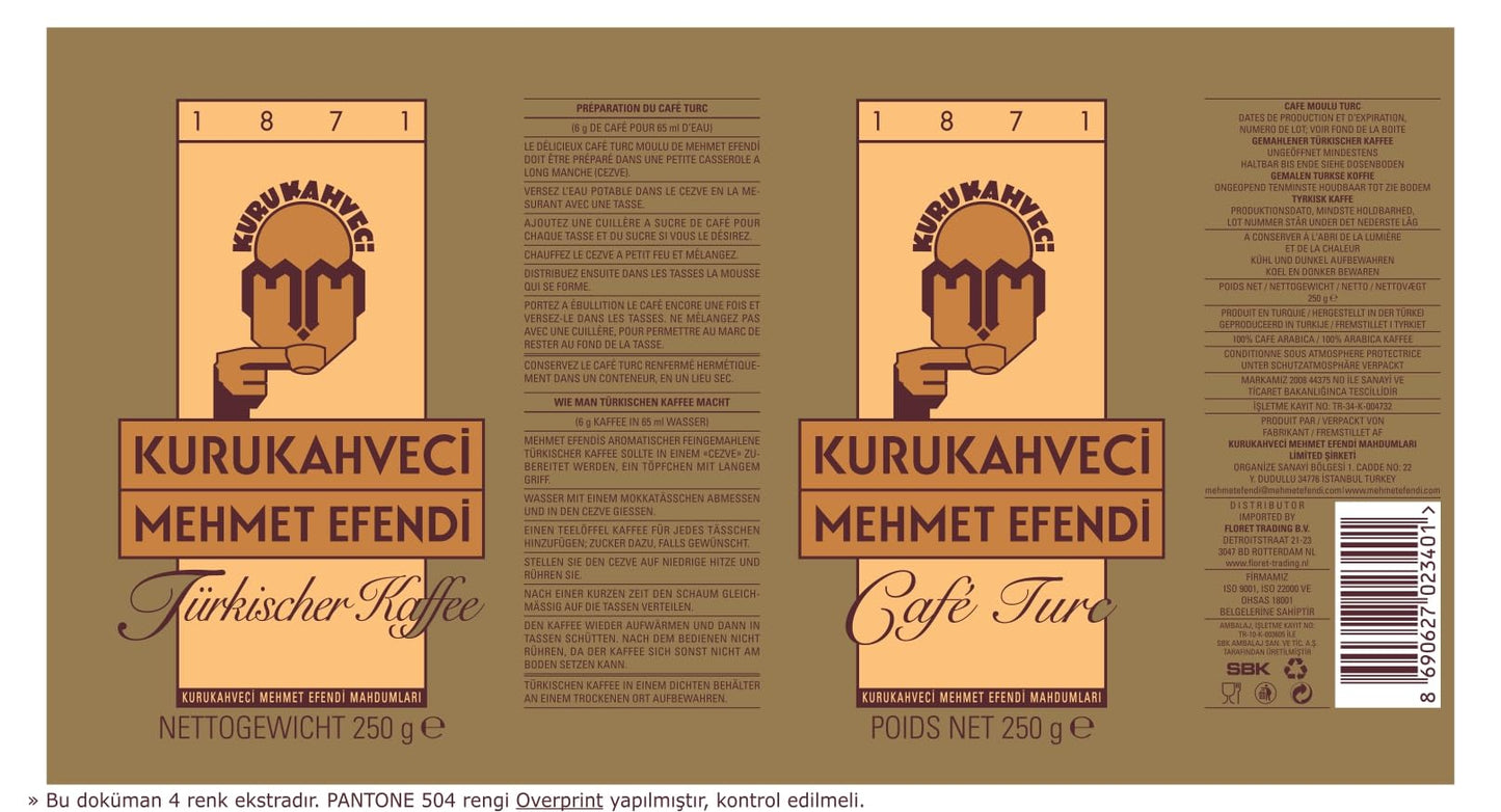 KURUKAHVECI MEHMET EFENDI Turkish Coffee, Cezve Set, Roasted Ground,Rich Aroma, Turkish Coffee Set, Original Taste Since 1871 (8