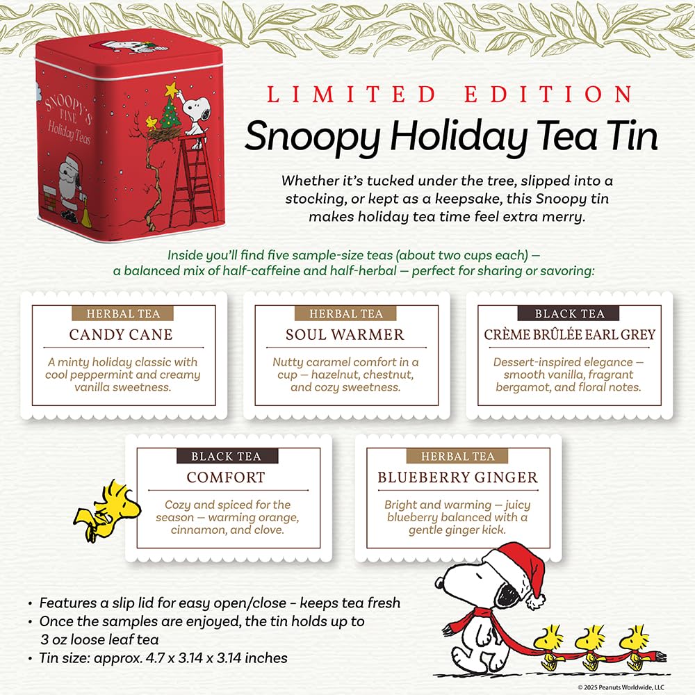 Plum Deluxe Brew Happiness Snoopy Collection Loose Leaf Tea  All Natural Black and herbal tea  Collectible Gift Tin