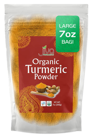 Jiva Organic Turmeric Powder 7 oz - Packaged in Resealable Bag, 100% Raw with Tumeric Powdered Organic, Turmeric Curcumin Powder