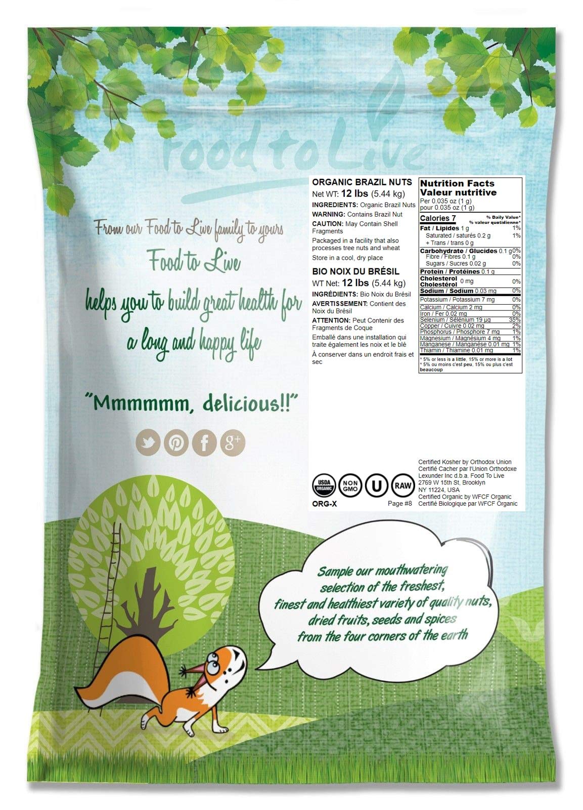 Food To Live- Food To Live Organic Brazil Nuts, 12 Pounds Non-Gmo, Raw, Whole, No Shell, Unsalted, Kosher, Vegan, Keto, Paleo Fr