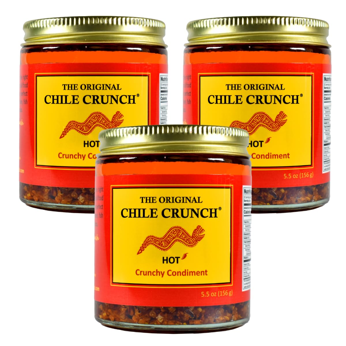 Chile Crunch Spicy Condiment - All Natural Hot Chile Crunch - 3 Jars, 8 Ounce Each