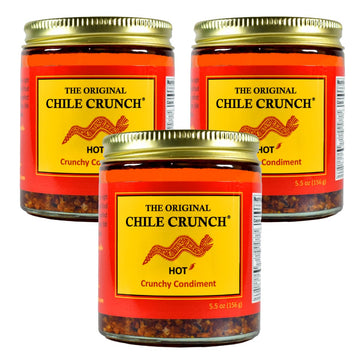 Chile Crunch Spicy Condiment - All Natural Hot Chile Crunch - 3 Jars, 8 Ounce Each