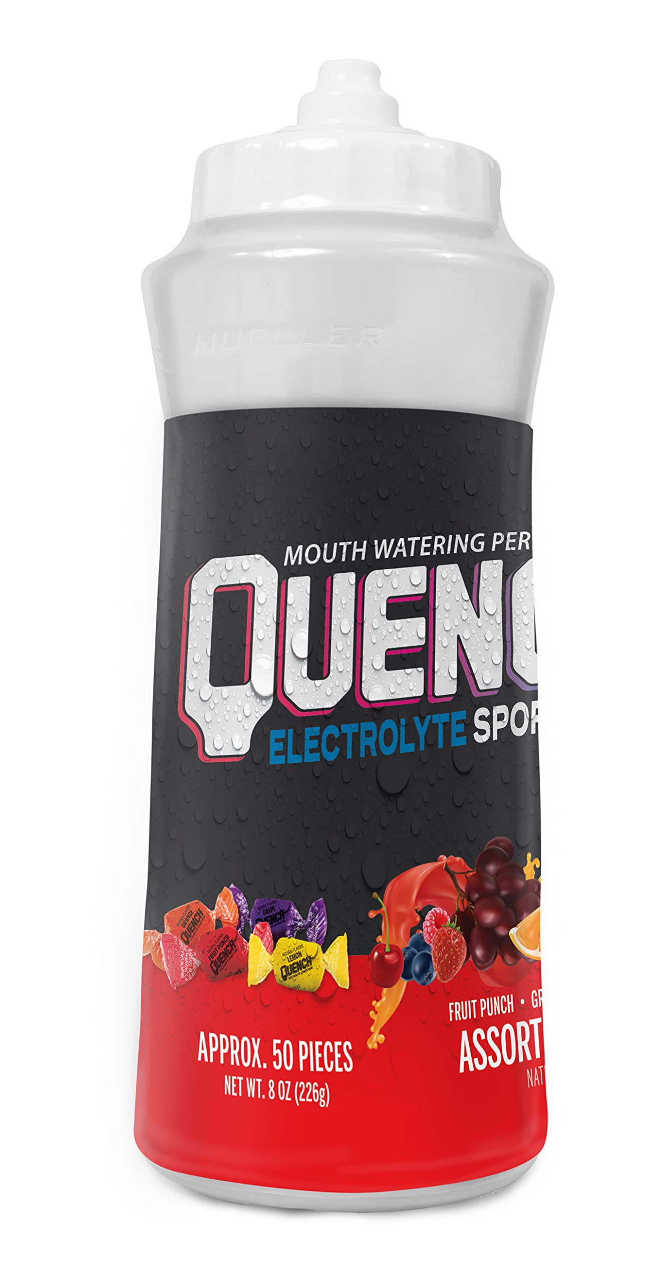 Quench Gum Bottle, Electrolytes Chewing Gum For Athletes And Sports Trainers, New Assorted Fruity Flavors, 8 Ounce, 50 Pieces