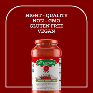 La San Marzano Tomato Basil Pasta Sauce, 24 oz, All Natural, Non-GMO, Vegan, Gluten Free, Made in Italy, Pack of 4