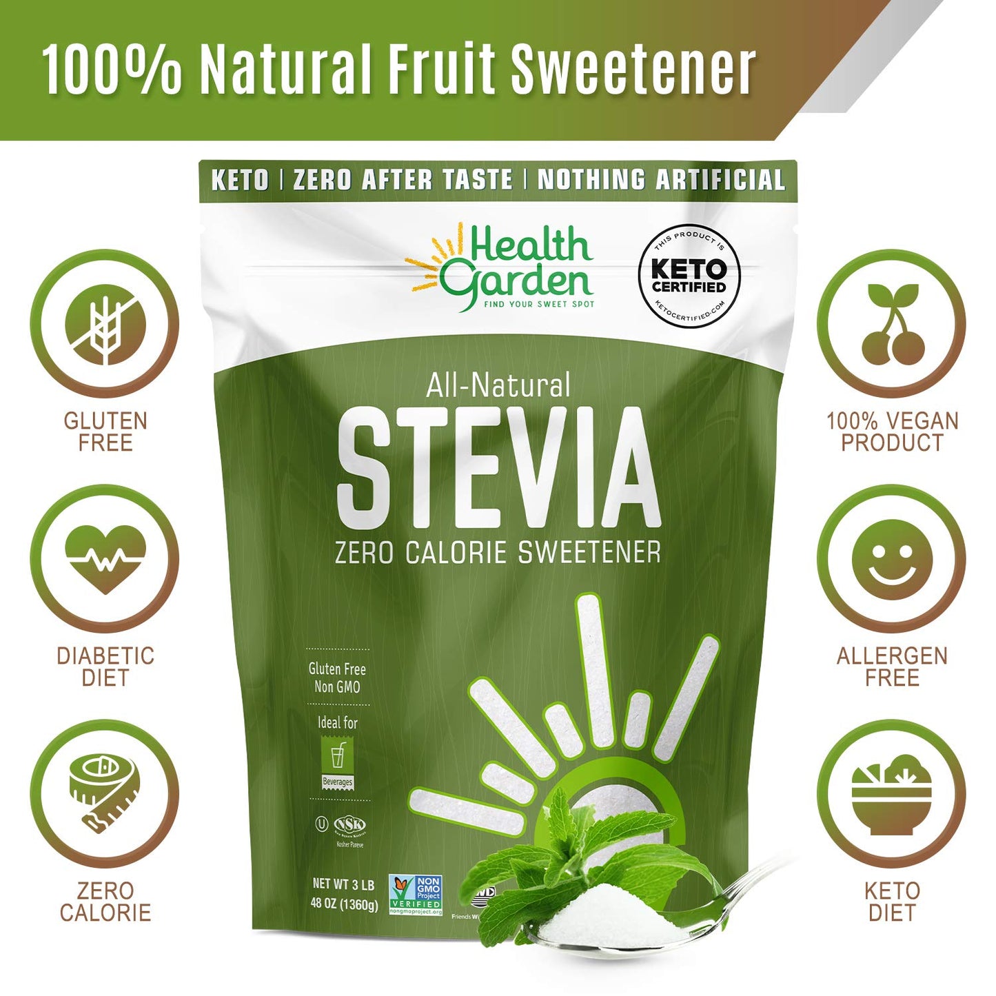 Health Garden Stevia Sweetener Powder - 4:1 Sugar Substitute - All Natural - Gluten Free - Keto Friendly - Tastes Like Sugar (2