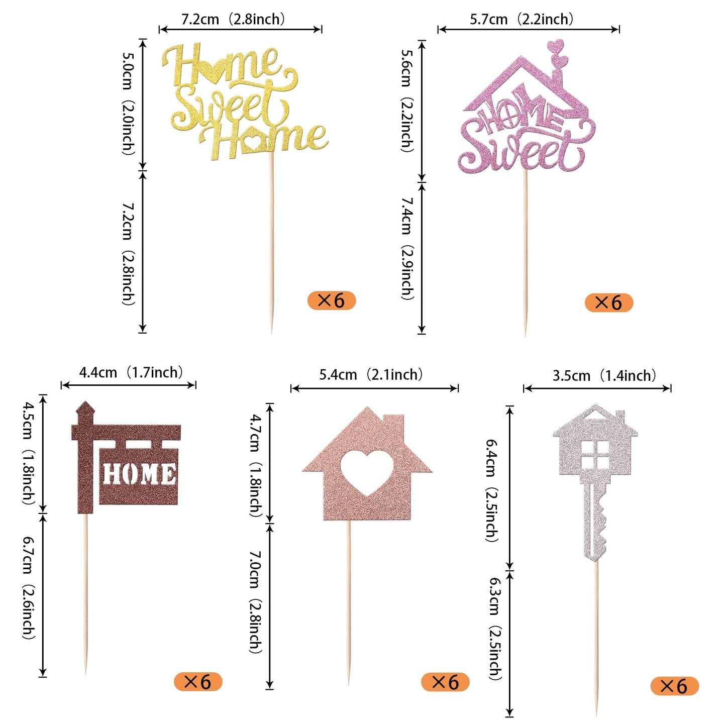 Rssta i Cupcake Toppers 30 Pack Glitter Housewarming Decorations 1.4 x 5 inches Multicolor Model XM082