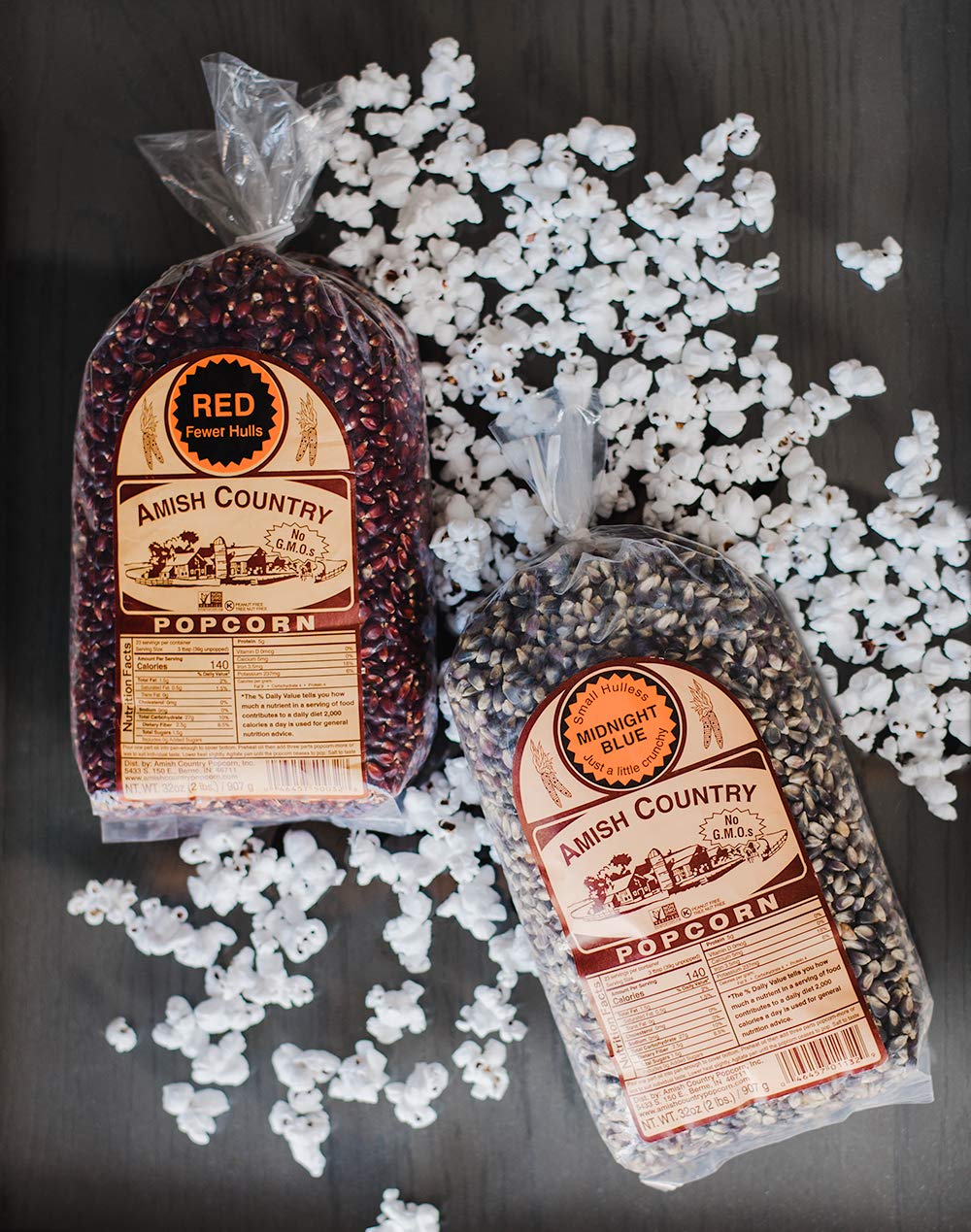 Amish Country Popcorn | 2-2 Lb Bags | 2 Lb Bag Red Popcorn Kernels & 2 Lb Bag Midnight Blue Popcorn Kernels | Old Fashioned, Non