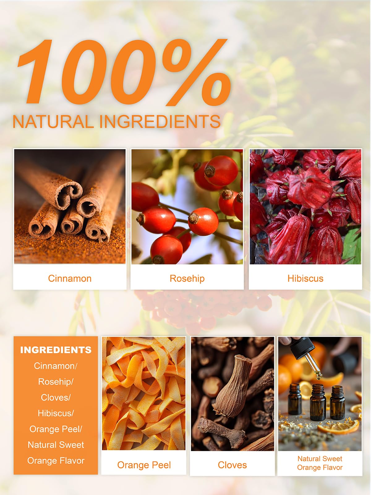 TeeLux Orange Spice Tea, Caffeine Free, Blended Rosehips with Cinnamon & Hibiscus, 50 Count