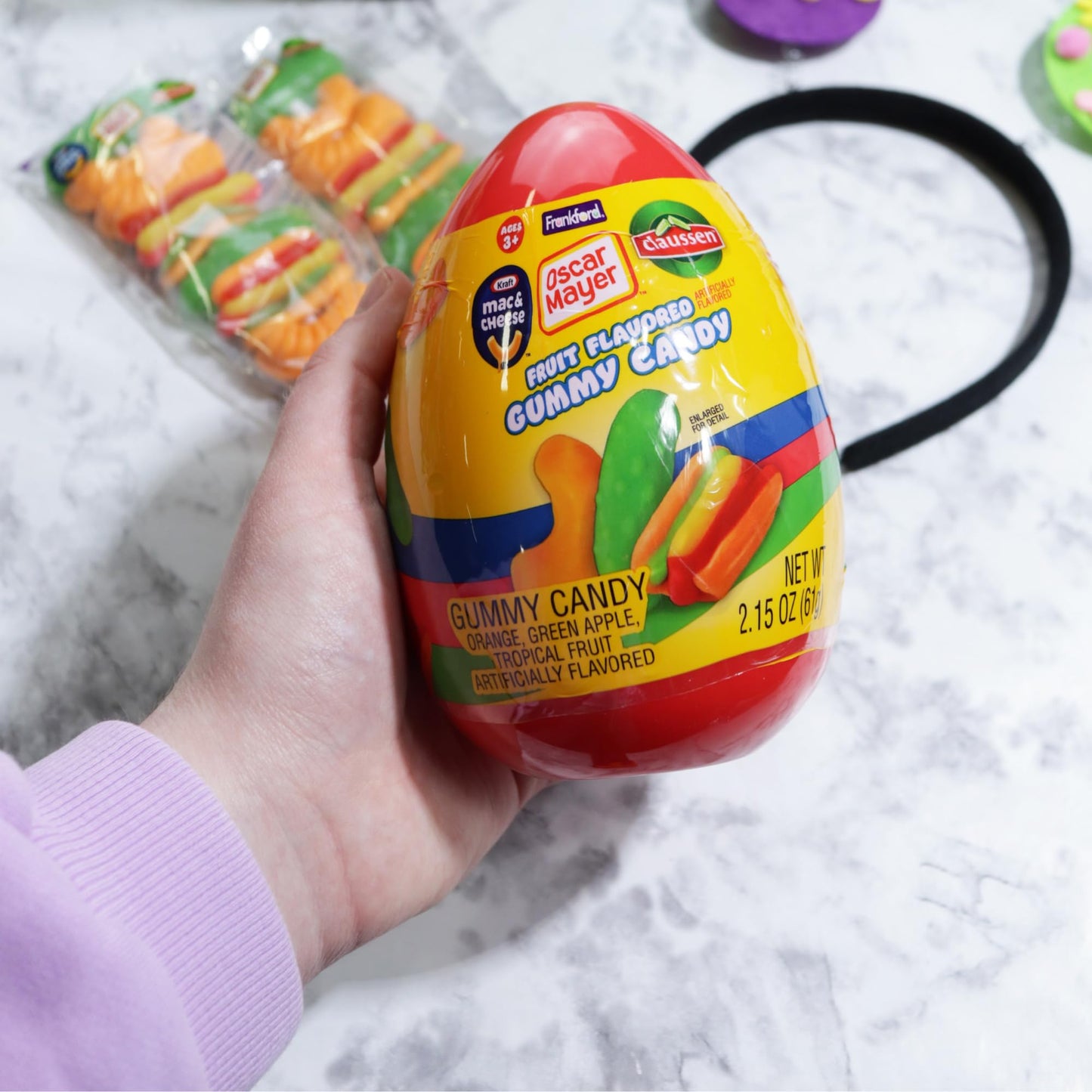 Sweetzo Jumbo Prefilled Easter Eggs, Pickle, Macaroni And Cheese, And Hot Dog Individually Wrapped Gummies, Basket Stuffer Candi