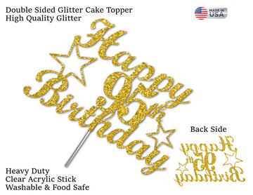 95 Birthday Cake Topper Gold Glitter, Party Decoration Ideas, Premium Quality, Sturdy Doubled Sided Glitter, Acrylic Stick. Made