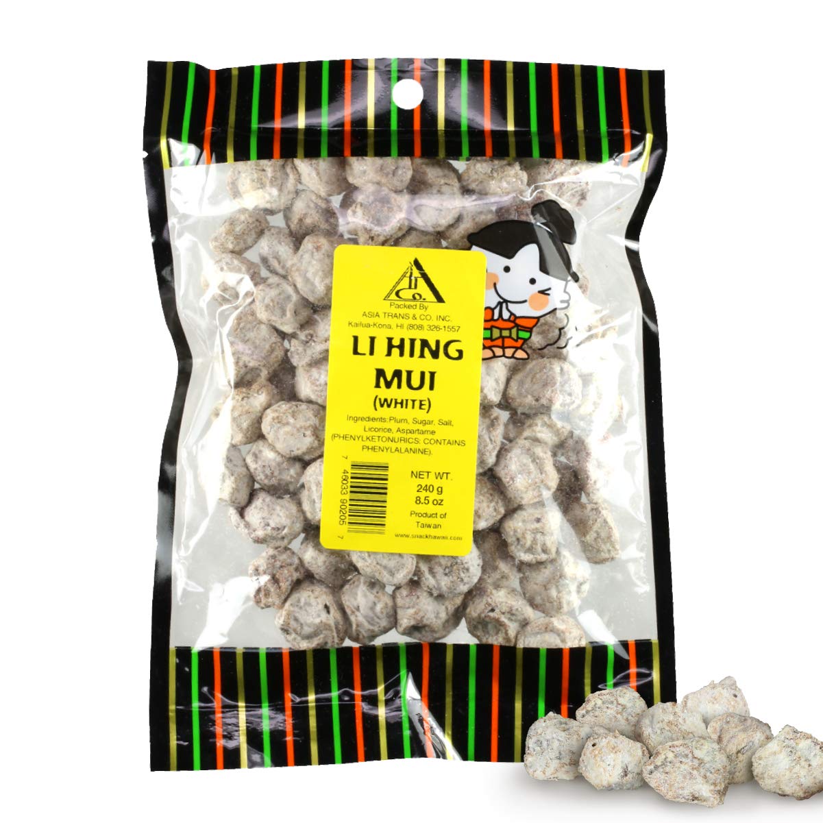 Asia Trans & Co. Li Hing Mui Crack Seed Plums - Salty, Sour & Bitter Dried Plum Candy - 8.5 Ounce Pack