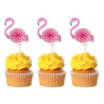 Gyufise Luau 3D Flamingo Cupcake Toppers Tropical Aloha Flamingo Cupcake Picks For Summer Hawaiian Luau Tropical Theme Baby Show