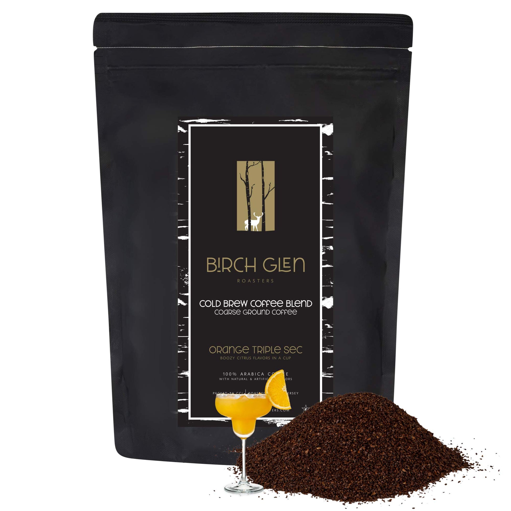 1 Lb Orange Triple Sec Flavored Cold Brew Coffee Blend, Coarse Ground Colombian - Birch Glen Roasters - 16 Oz Resealable Bag Mai