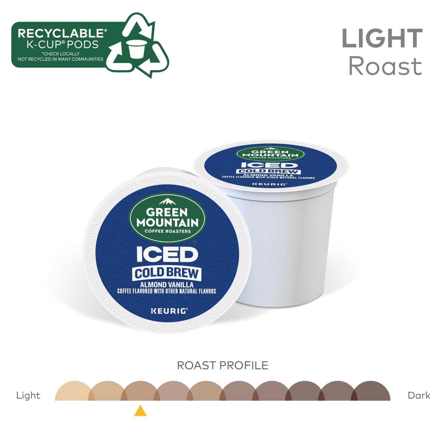 Green Mountain Coffee Roasters Almond Vanilla Iced Cold Brew Coffee, Single Serve Keurig K-Cup Pods, 60-Count Box (6 Packs Of 10