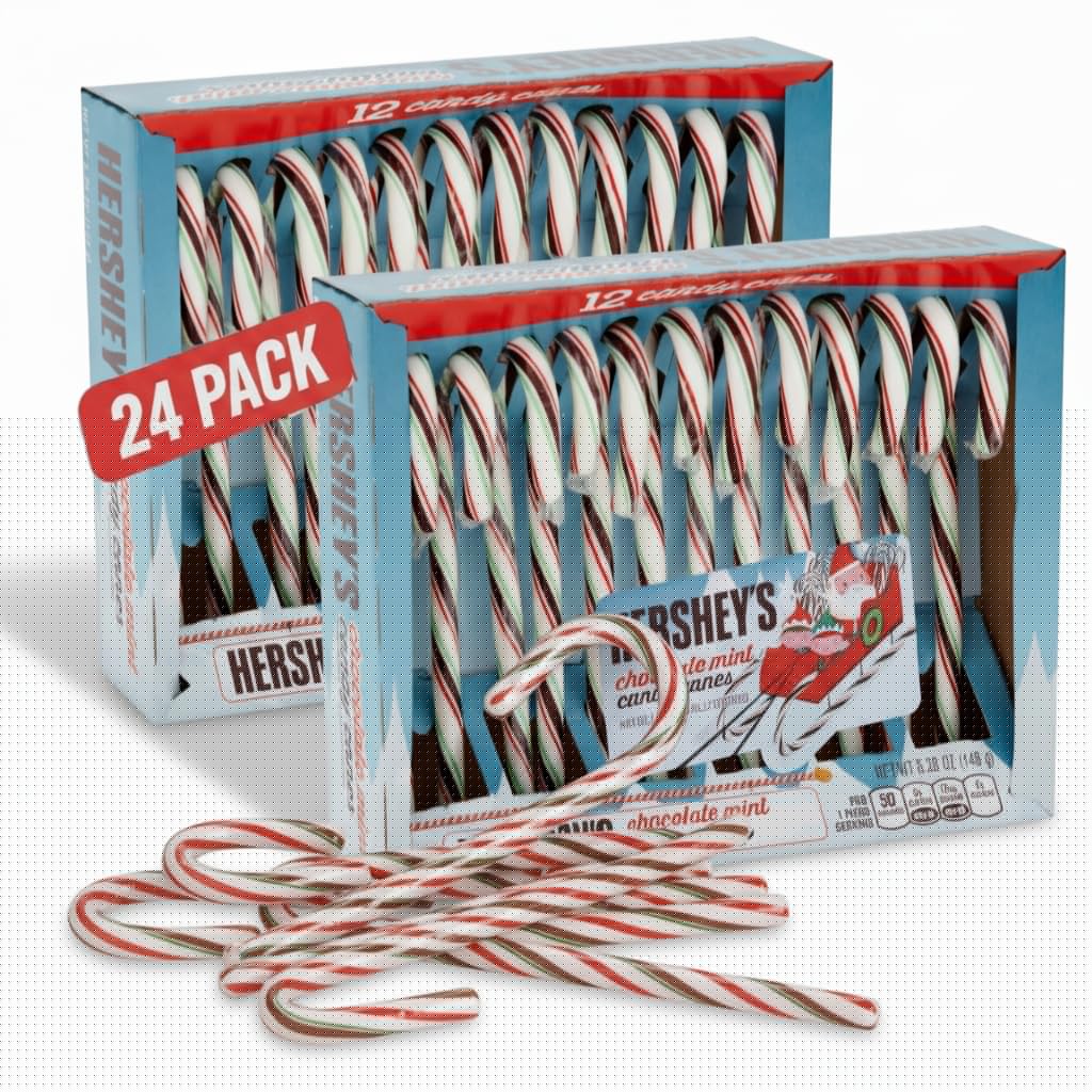 Christmas Candy Canes - Chocolate Mint Candy Canes Stocking Stuffer And Tree Decorating Treats - Classic Red  White & Green  24 Pcs