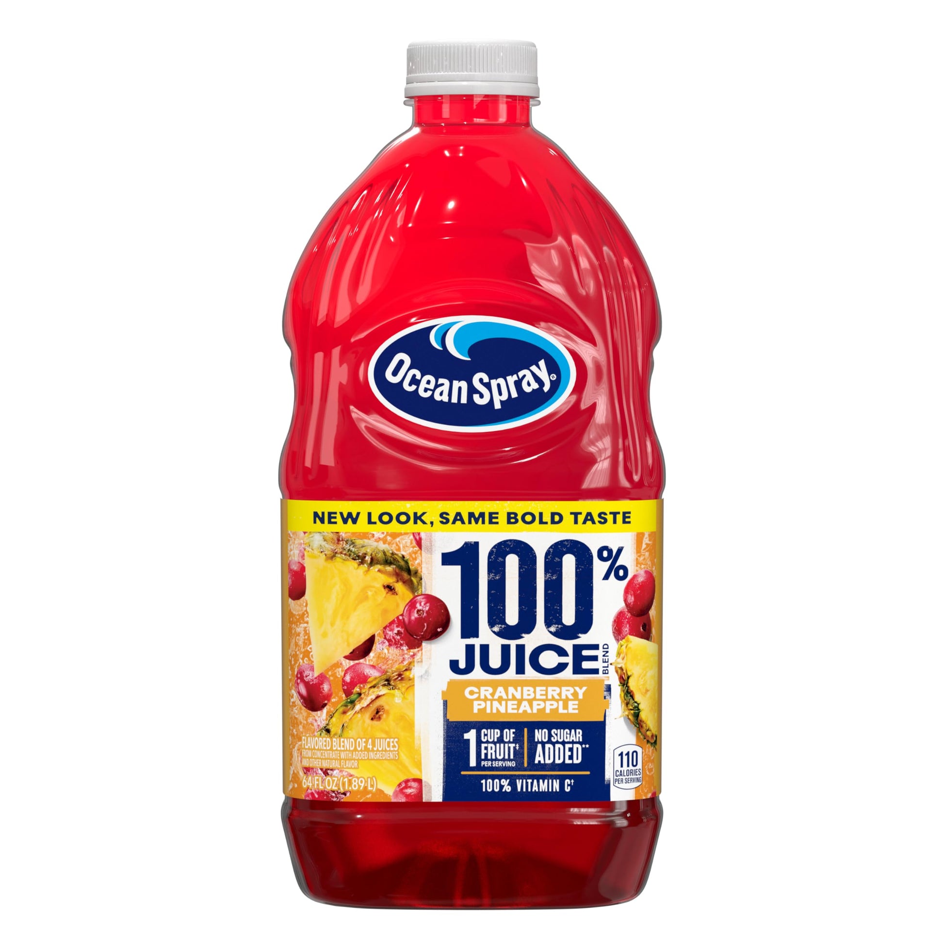 Ocean Spray 100% Juice Cranberry Pineapple Blend, 64 Fl Oz Bottle, Pack of 8