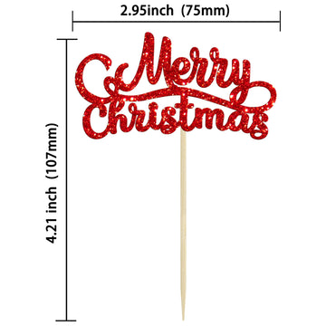 Gyufise 24 Pack Merry Christmas Cupcake Toppers Red Glitter Xmas Holiday Cake Picks Decorations For Christmas New Year Ceremony