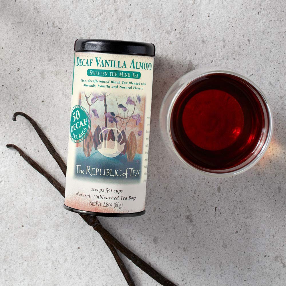 The Republic Of Tea Decaf Vanilla Almond Black Tea, 50 Tea Bag Tin