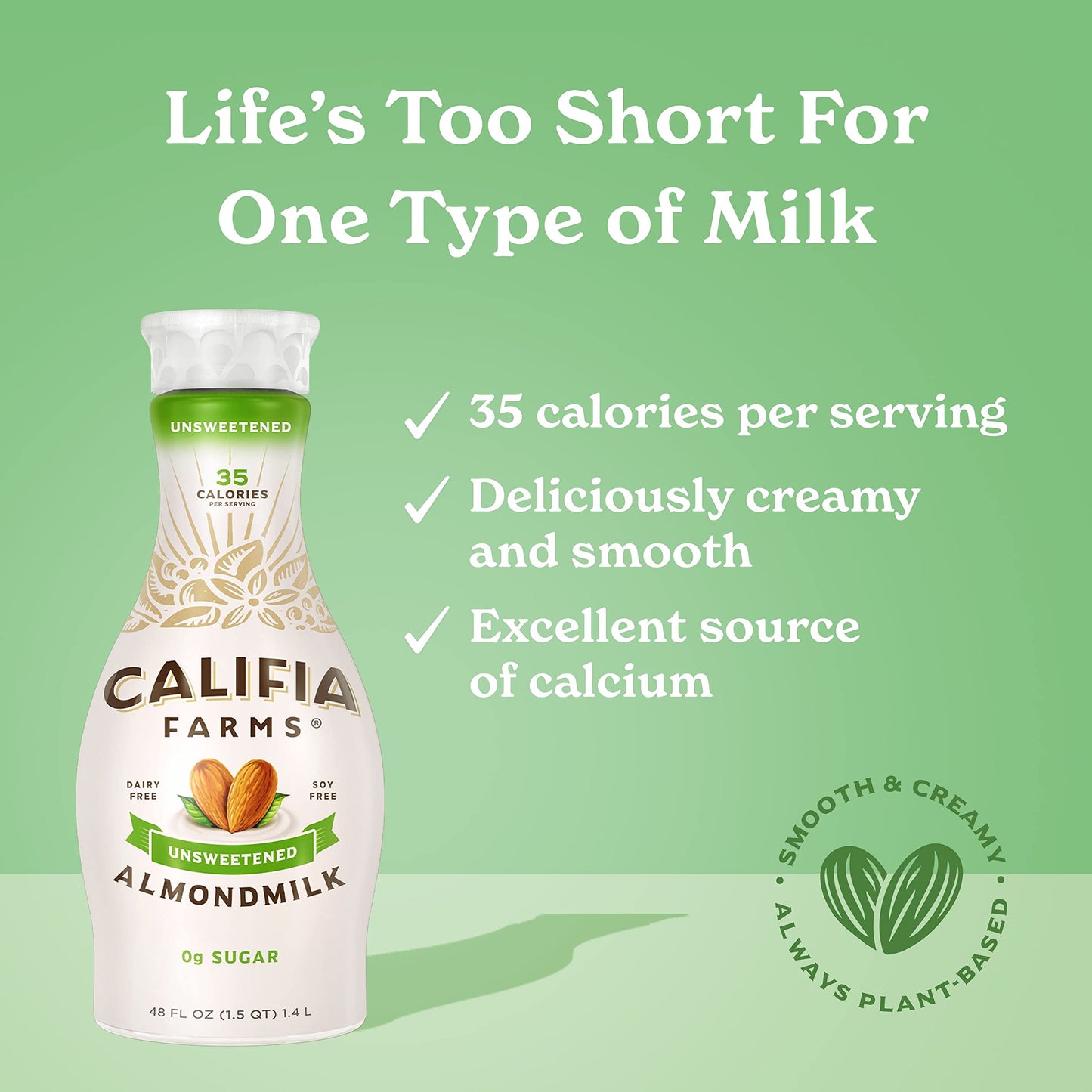 Califia Farms - Unsweetened Almond Milk, 48 Oz, Dairy Free, Vegan, Plant Based, Keto, Vegan, Gluten Free, Non GMO, Sugar Free, H