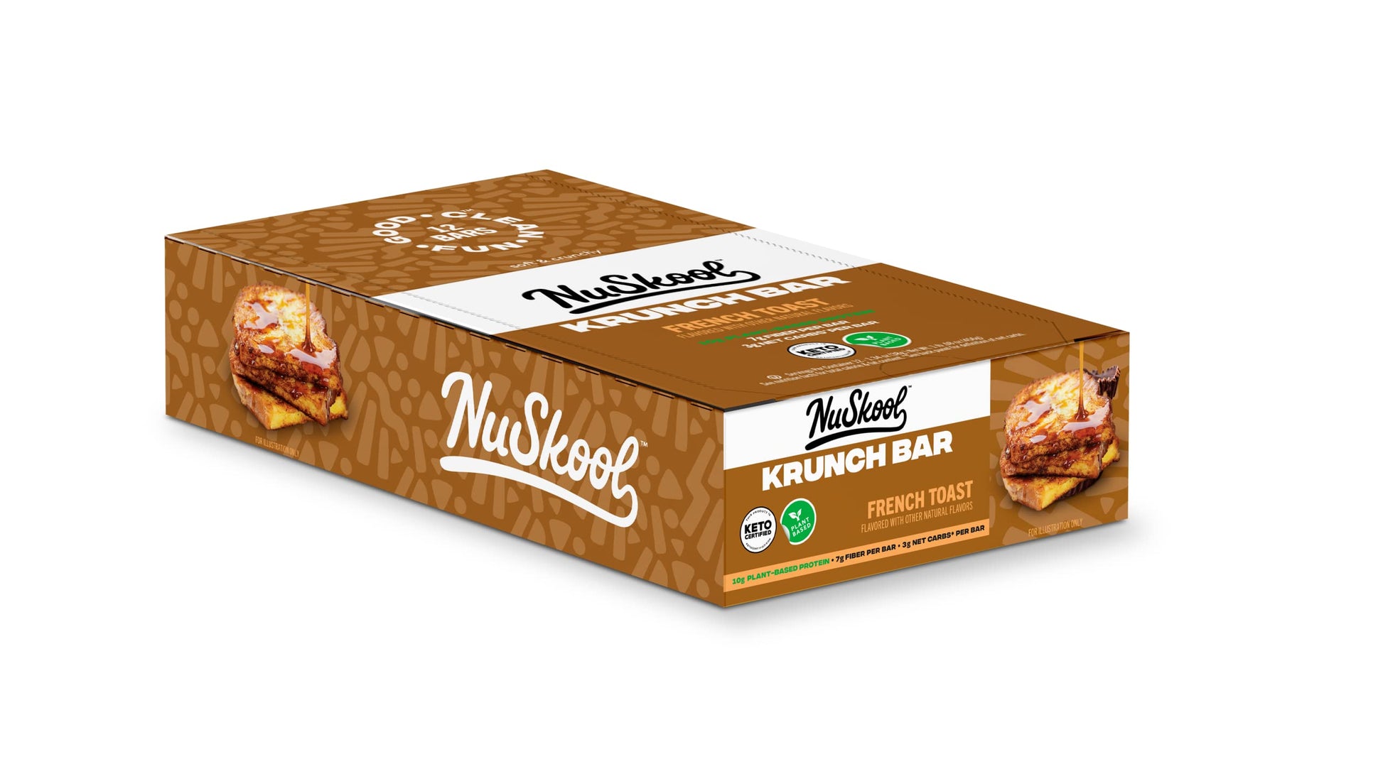 NuSkool Snacks French Toast Keto Friendly Protein Krunch Bars (12 Pack) - 7g Fiber, 10g Clean Plant-Based Protein, 3g Net Carbs 