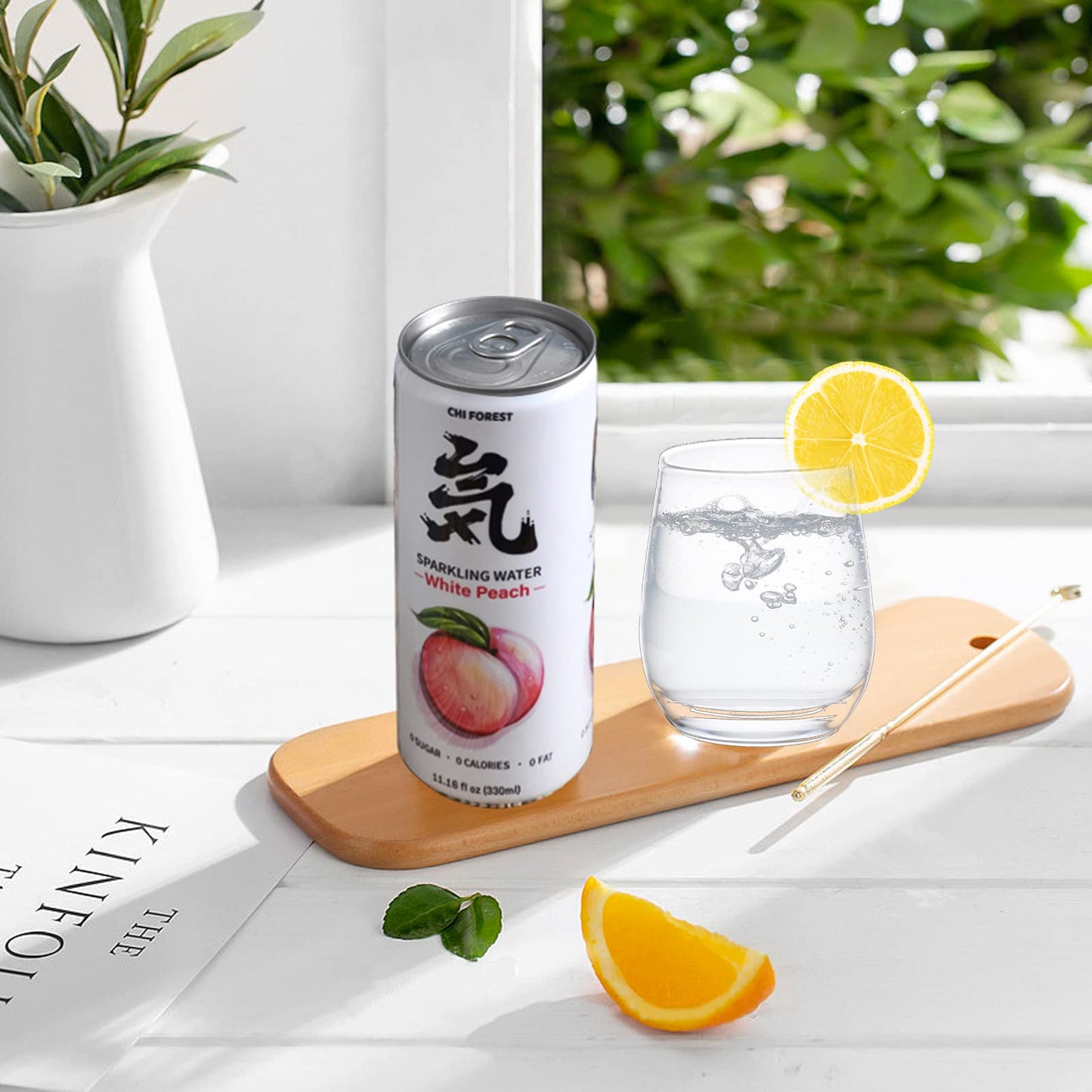 CHI FOREST White Peach Sparkling Water, 0 Calories and 0 Suger Flavored Bubbly Water, 11.16 Fl oz, Pack of 24