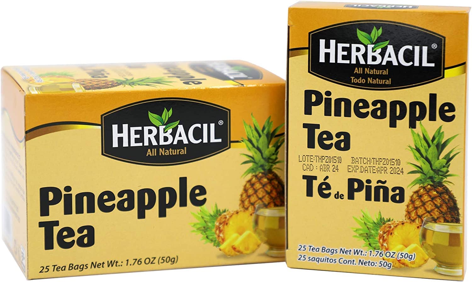 Herbacil Pineapple Tea - Herbal Tea with Dehydrated Pineapple, Caffeine-Free, 50 Tea Bags (2 Packs of 25)
