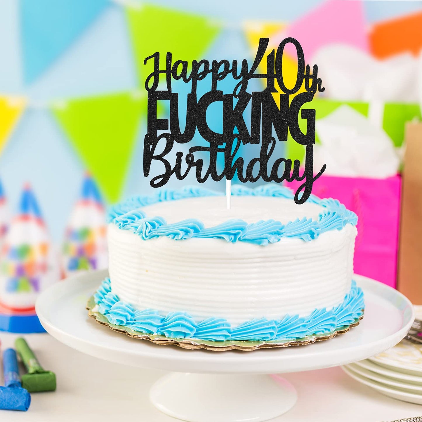 Caiwowo Happy 40th Birthday Cake Topper - Black Glitter Cardstock Decoration