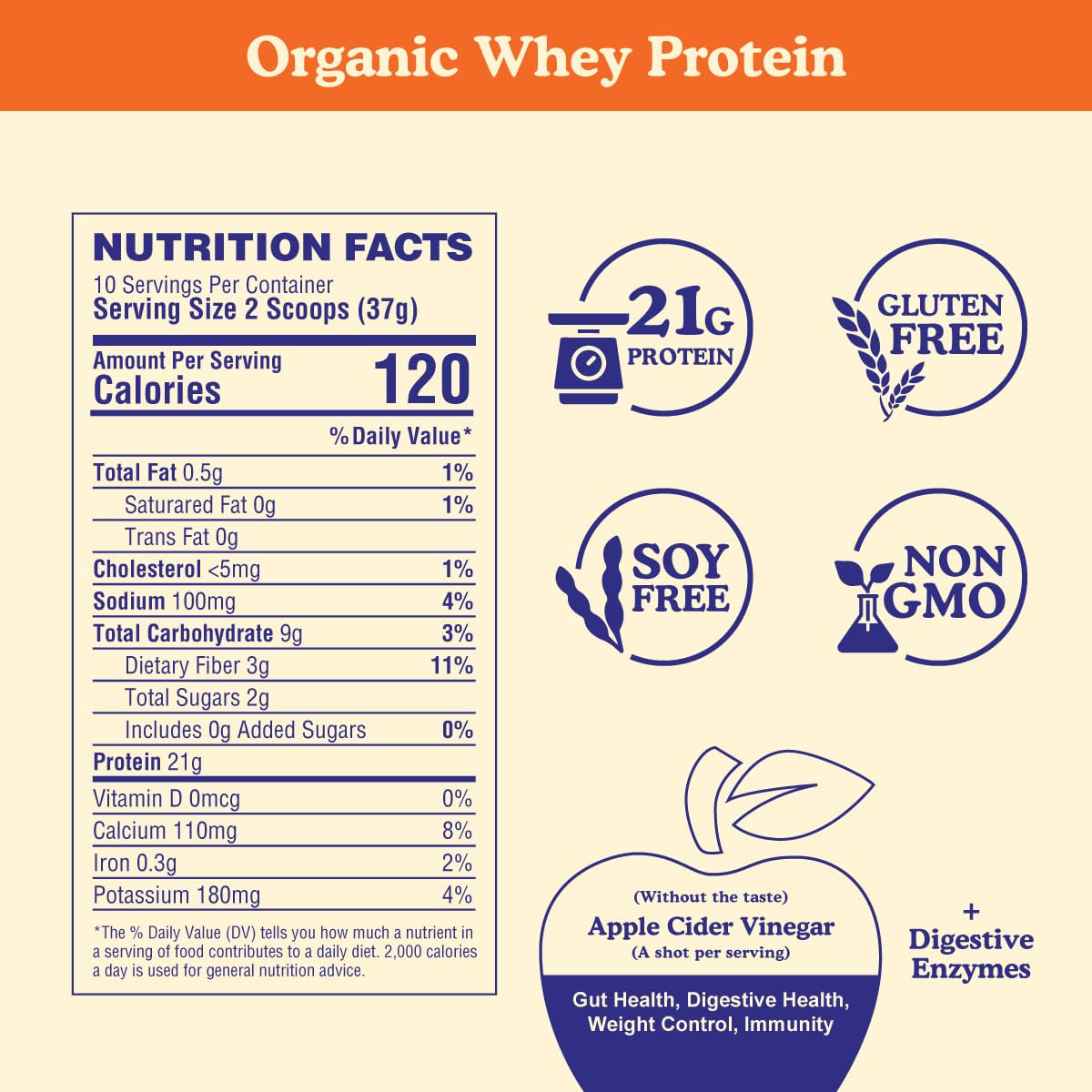 BBfL Grass-Fed Whey Protein Shake, 21g Protein, Vanilla Bean, Prebiotics, 10 Servings