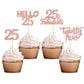 Gyufise 24Pcs Rose Gold Glitter 25Th Birthday Cupcake Toppers 25 Fabulous Cupcake Picks Hello 25 Twenty Five Cupcake Picks For 2