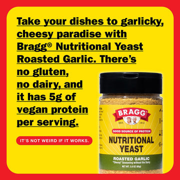 Bragg Nutritional Yeast Roasted Garlic Seasoning - (6 Pack) 3 Oz - Dairy-Free Parmesan Cheese Substitute - Perfect For Salads, P