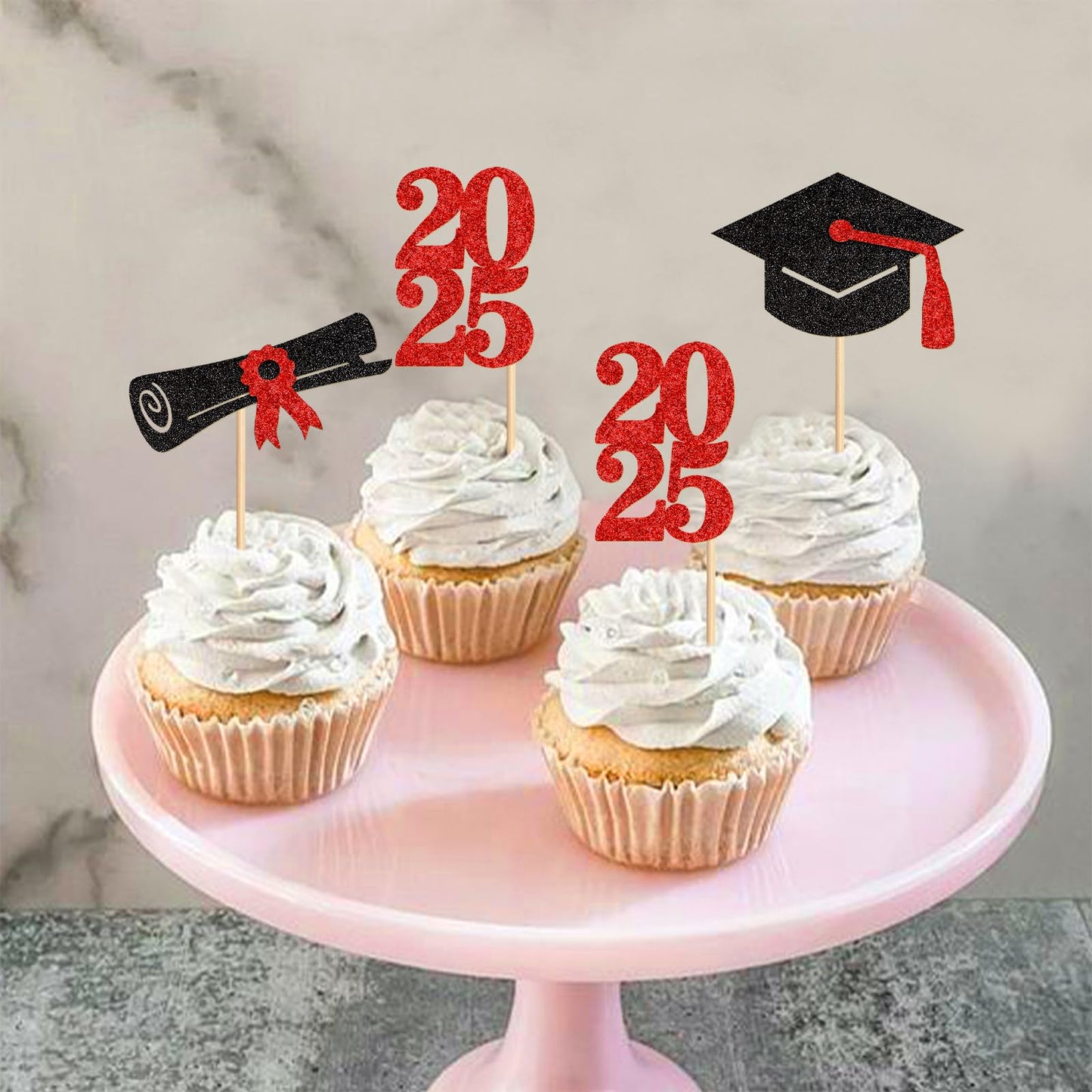 24 Pack 2025 Graduation Cupcake Toppers Class Of 2025 Graduate Cupcake Picks For 2025 Graduation Theme Birthday Party Supplies D