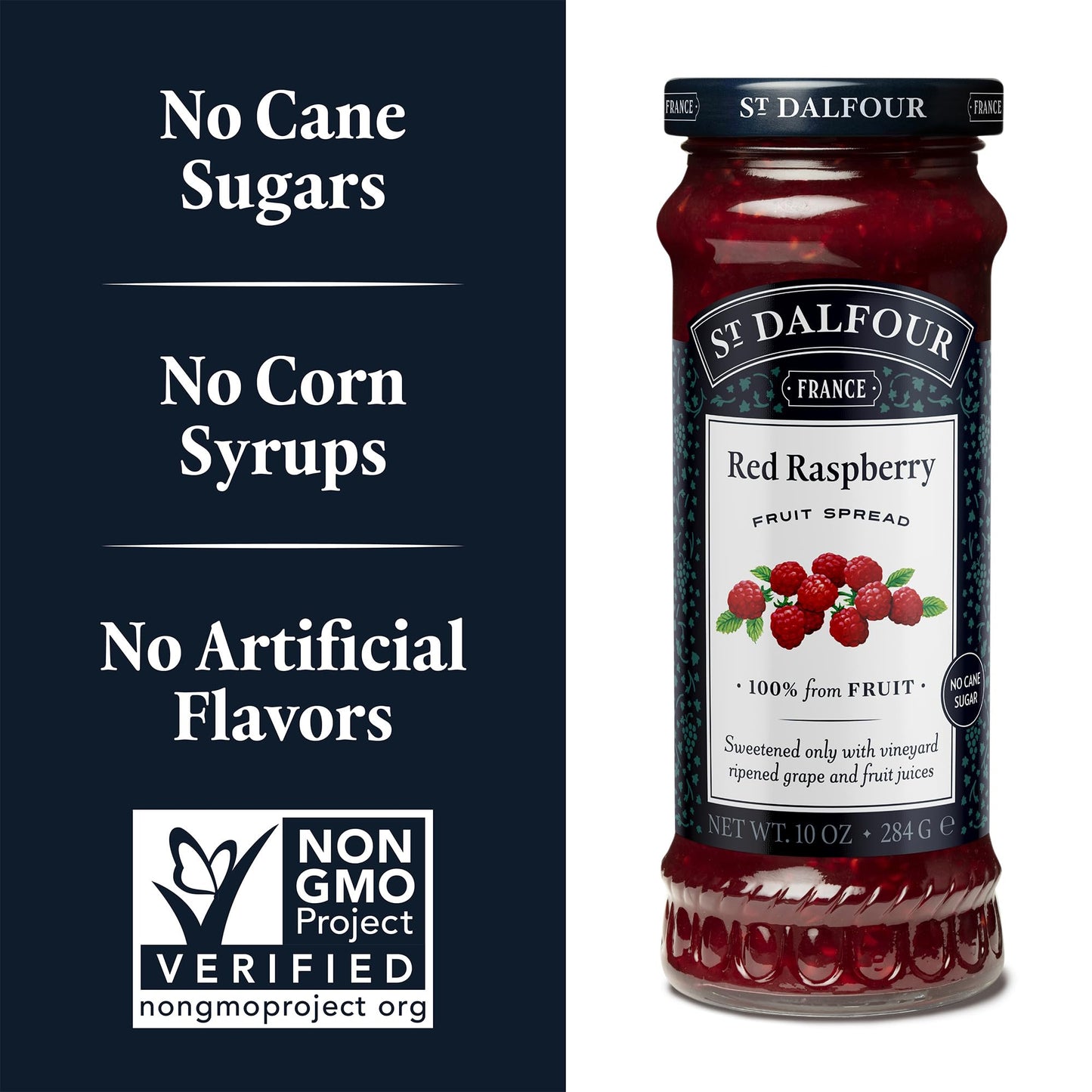 St. Dalfour Red Raspberry Fruit Spread, 10oz, Non-GMO, All Natural, Pack of 2