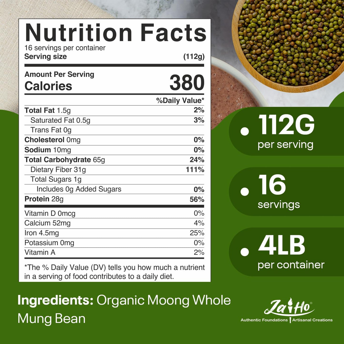 Jai Ho Organic Moong Beans - Whole Mung Beans for Sprouting & Cooking - 64 oz - Non-GMO, Chemical-Free, Kosher